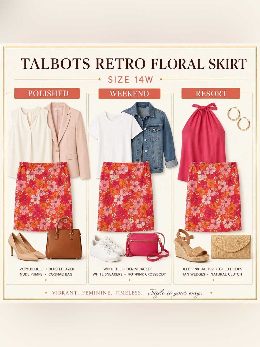 Talbots Plus Retro Floral Above-Knee Skirt Size 14W